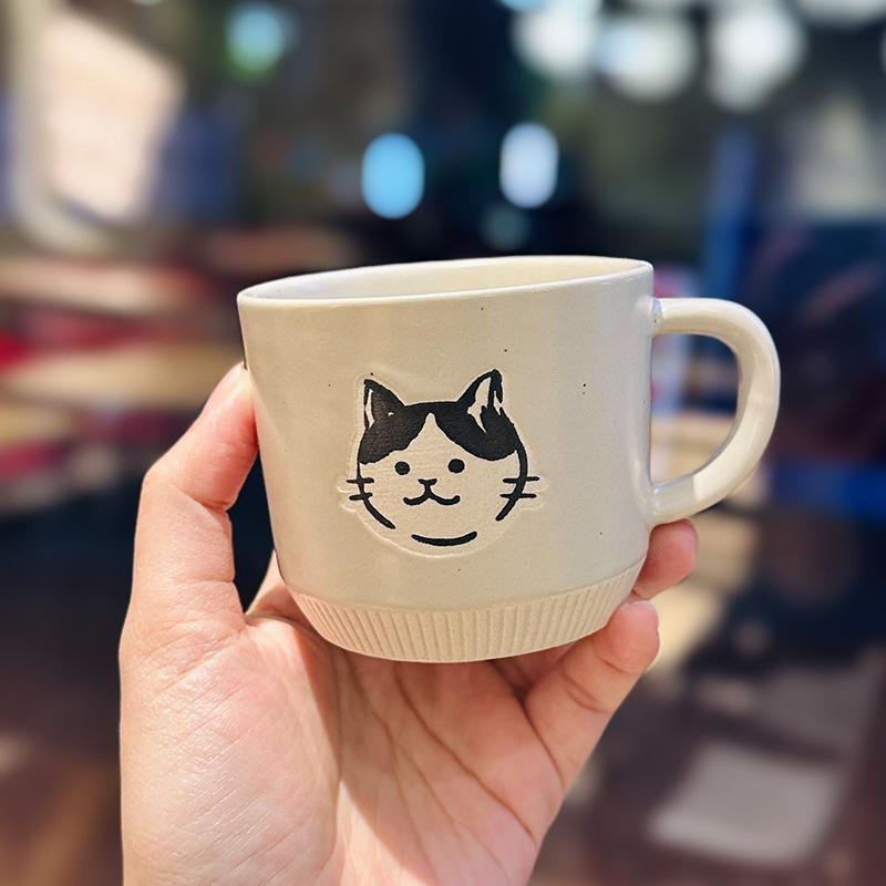 Retro Rough Earthenware Mugs Hand Painted Kitten Ceramic Cups  Office Coffee Cups Household Water Cups As Souvenirs