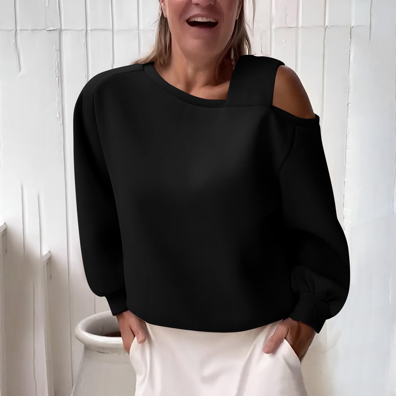 

Женская модная повседневная флисовая толстовка с открытыми плечами и длинными рукавами XXXXXL чёрный