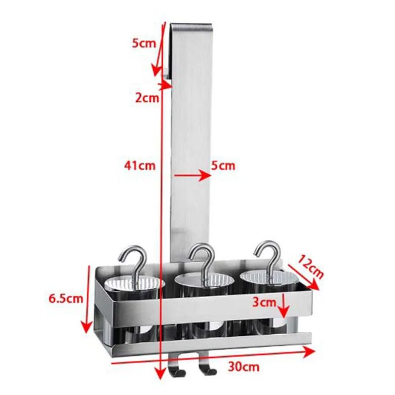 Bathroom Door Back Hanging Shelf Stainless Steel Over Glass Door Storage Rack Shampoo Holder Toiletries Storage Tray with Hook
