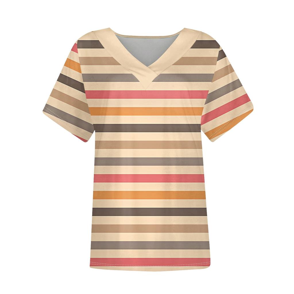 Dámská trička s krátkým rukávem s výstřihem do V a potiskem, ležérní topy, základní trička, halenka, volné topy