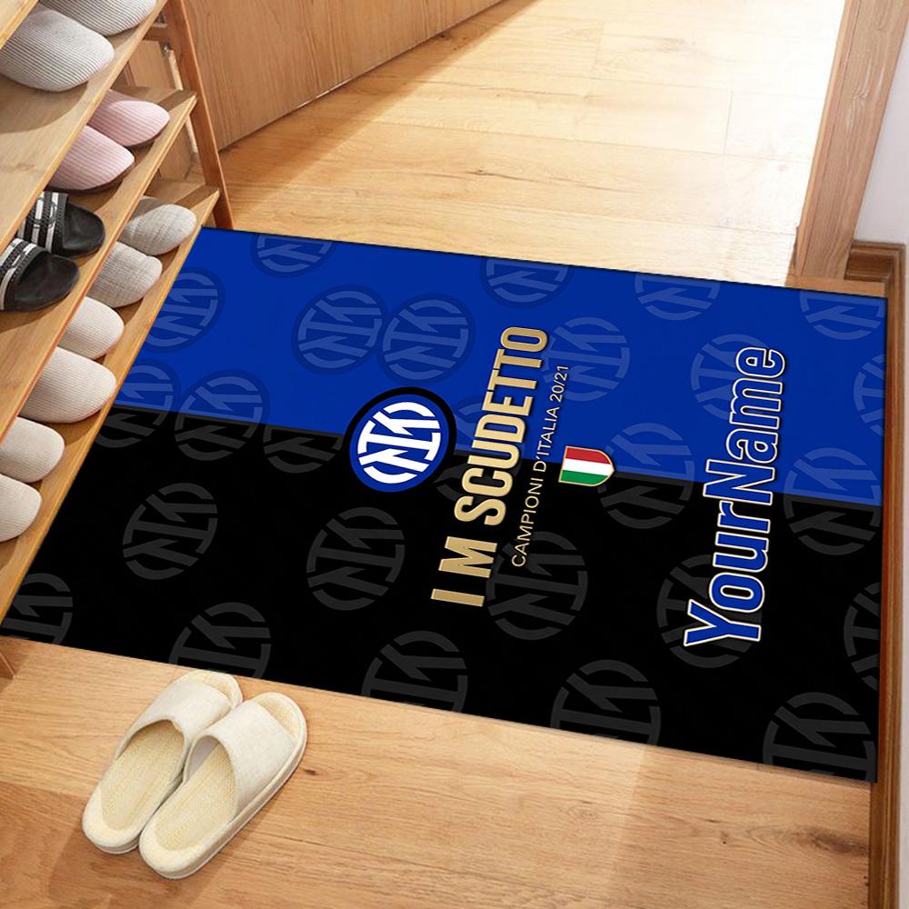 Inter Milan Personalized Name Carpet Perfect for Entryway Study room Foyer Hallway Antislip Carpet Anime Office Decor Perfect Gift for Friends & Famil