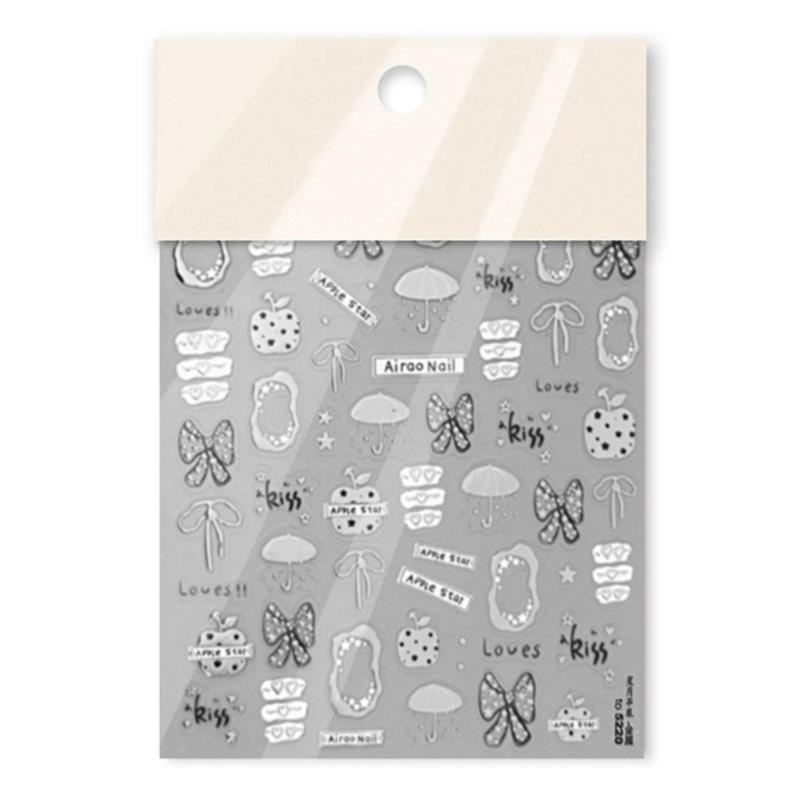 Adhesive Nail Decals In Metallic Silver Featuring Elegant Embossed Pattern and Portable