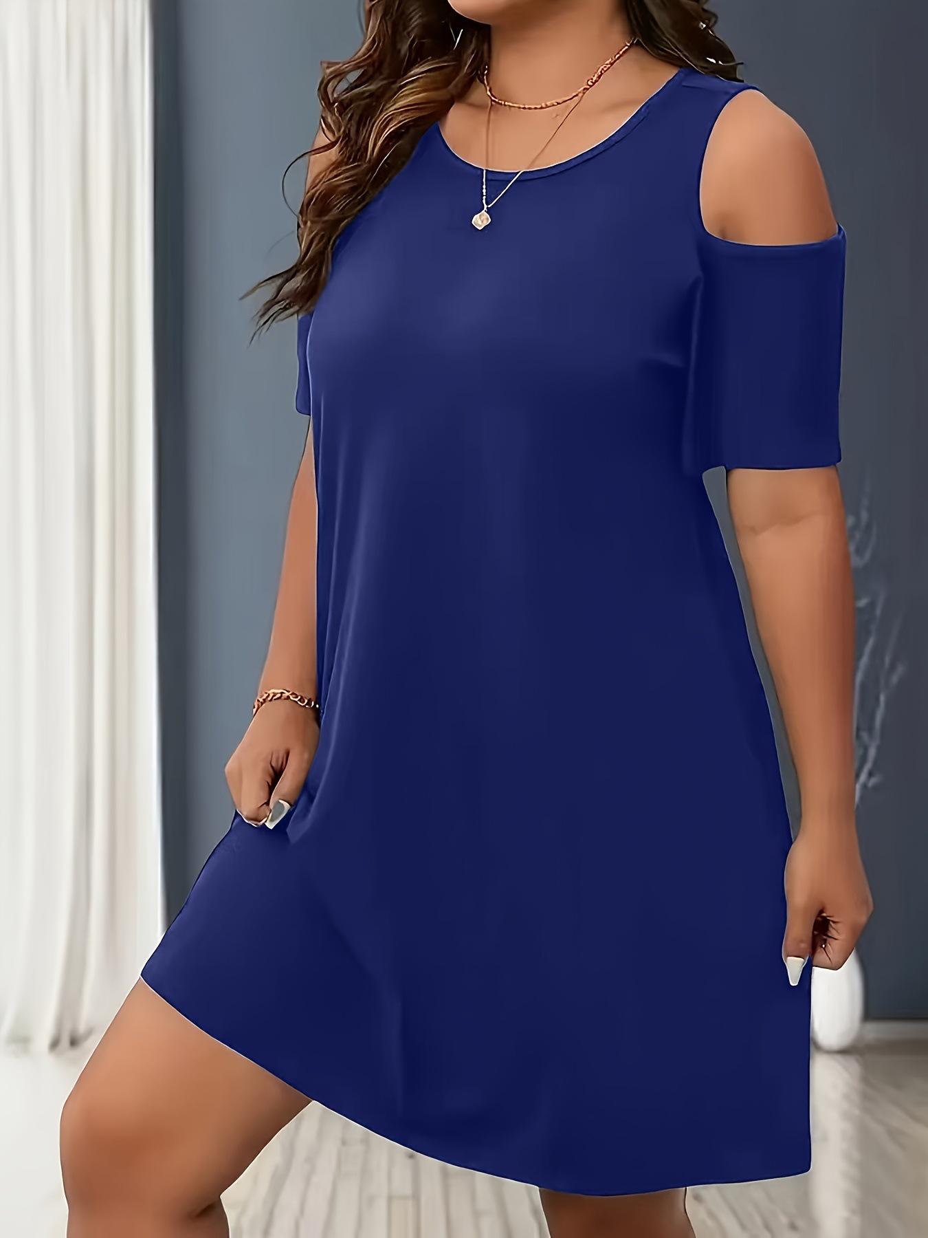 

2025 Spring/Summer Off-the-Shoulder Short-Sleeve Dress for Women 1XL королевский синий