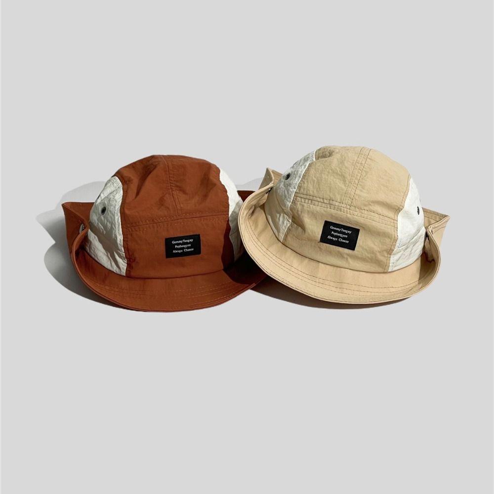 Cotton Wide Brim Sun Hat Splicing Color Hiking Hat Breathable Drawstring Fisherman Hat  Travel