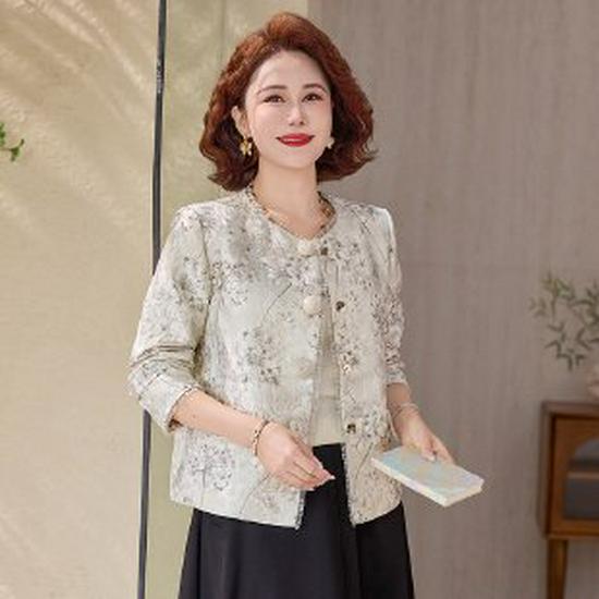

Mom s Spring/Autumn Chinese-Style Cardigan: Middle-Aged & Elderly Women s Frog Button Loose Jacket 5XL серый
