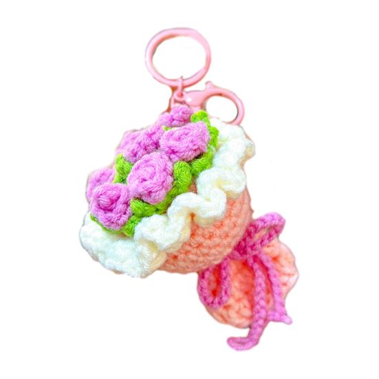 Portable Keychain Hand-Crocheted Wool Rose Petal Mini Bouquet Decoration Keychain Pendant Bags Backpacks Accessory
