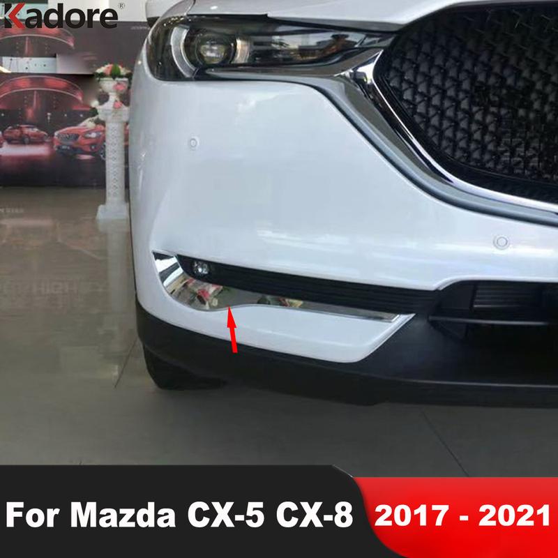 For Mazda CX-5 KF 2017- CX-8 2017- Chrome Front Fog Light Lamp Eyebrow Cover Trim Foglight Eyelid Strip Car Accessories
