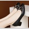 Coarse heel leather single shoes new middle heel leather shoes soft leather soft sole high heels