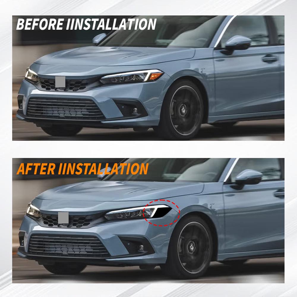 For 2025 2025 2025 2025 CIVIC SEDAN & HATCHBACK Headlight Side Marker Front Precut SMOKE Vinyl Tint Overlays Car Accessories