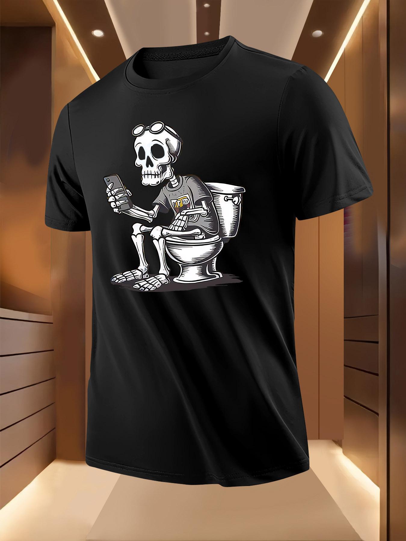 Skull Using Phone Print Tshirt - Breathable Lightweight P... M