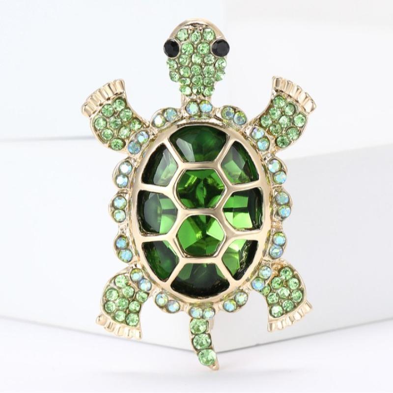 Elegancka Broszka Żółw z Cyrkoniami - Retro Uroczy Kształt Zwierzęcia, Unisex Akcesorium Biżuteryjne, Idealny Prezent Świąteczny