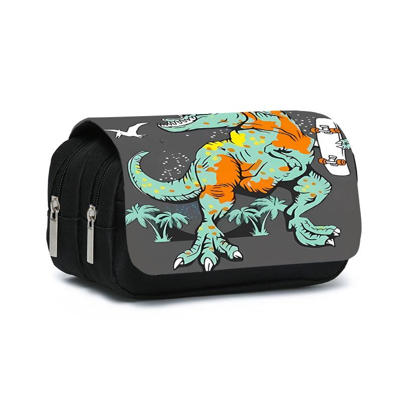 Dinosaur Print Double Layered Flip Pen Case for Boy and Girls Best Gifts 3D Cartoon School Supplies Pencil Bags for Children