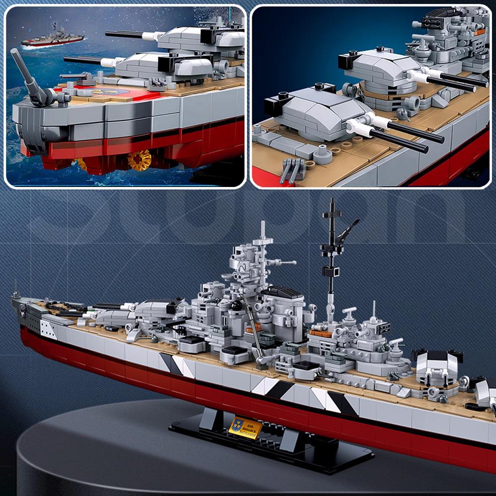 2-in-1 WKII KMS Bismarck Schlachtschiff Bausteine Militärkriegsschiffe Marineflotte Modellsteine Spielzeug für Kinder Geburtstagsgeschenk Moc