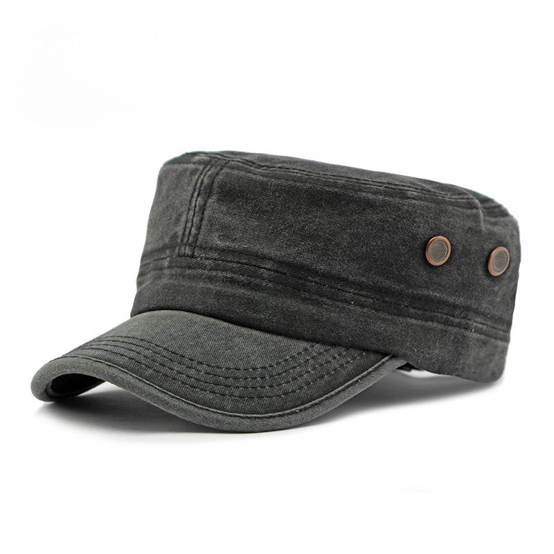 Men's Washed Cotton Flat Top Cap Cadet Army Hat Breathable Patrol Cap Casual Solid Color Sun Protection Sunshade Hat