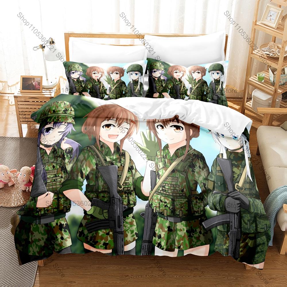 Coole Persönlichkeit Anime Militärpanzer Design Neues Bettwäsche-Set Bettbezug-Set Schlafzimmer Dekor für Jungen Männer Fans Einzelbett Zweibettbett Vollgröße Que