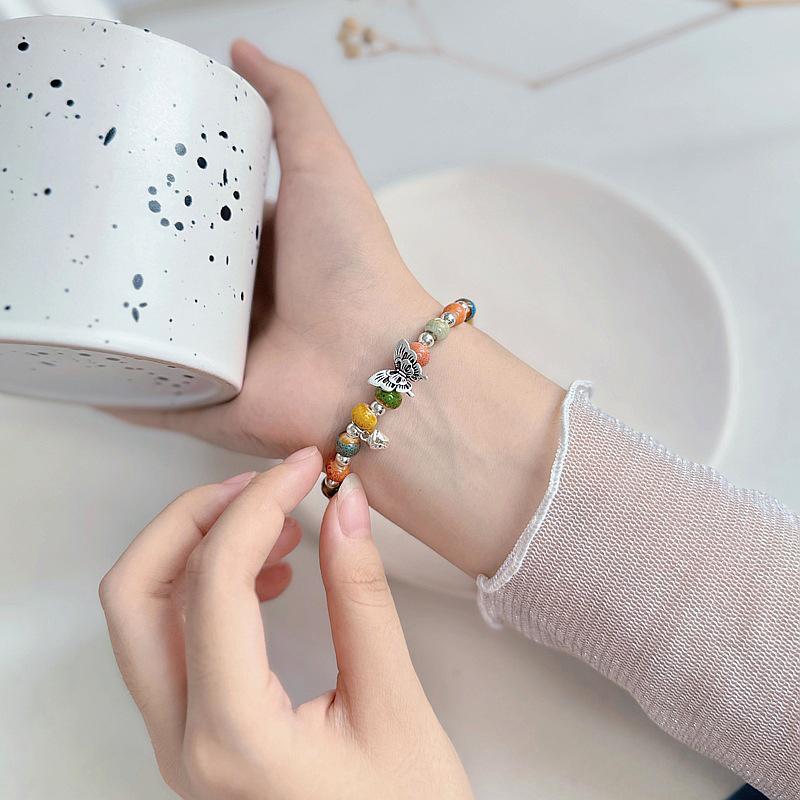 Vintage Multicolor Ceramic Beaded Bracelet For Women Girls Colorful Woven Butterfly Beaded Bracelet Jewelry Accessories Gifts