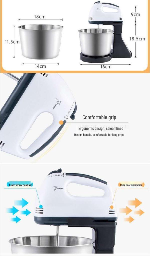 Electric Desktop Egg Beater and Small Dough Mixer with Stainless Steel Whisk