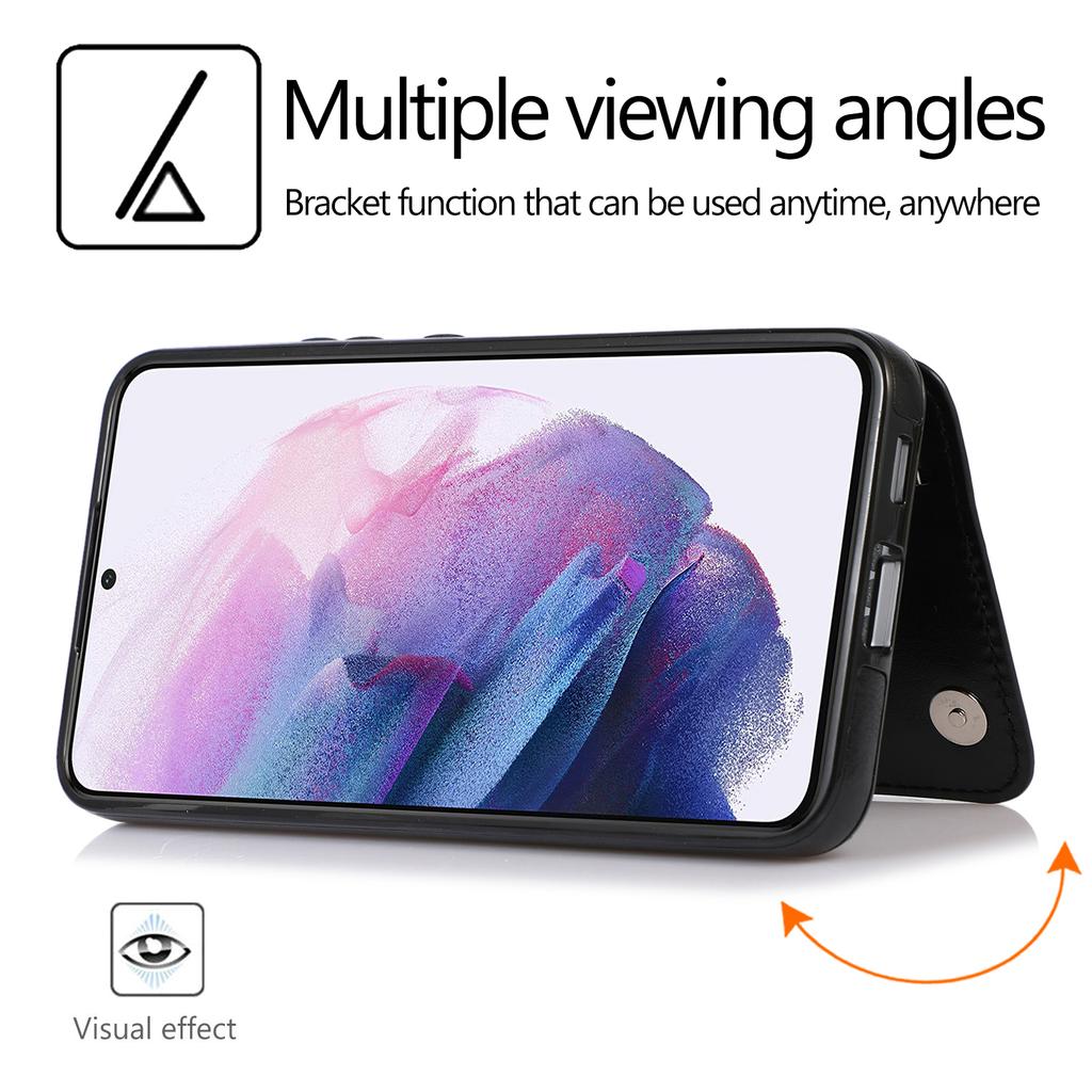 Für Samsung Galaxy S23 PU-Lederbeschichtete TPU-Handyhülle Duale Tasten Kartenhalter Ständer Abdeckung