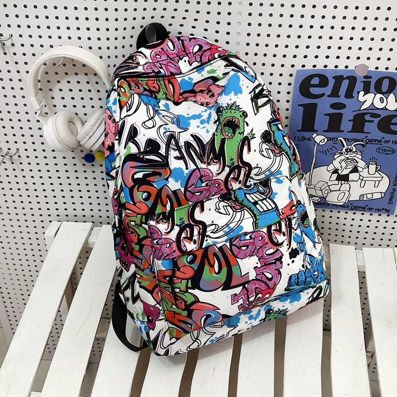 i new high-value personalized graffiti cool backpack junior high school students contrasting color backpack