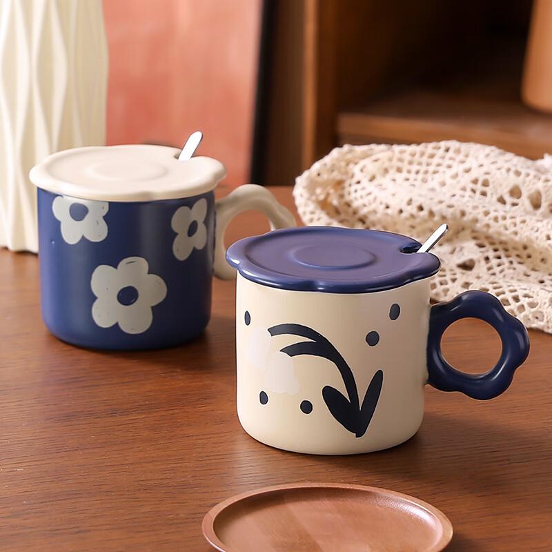 Retro Unterglasur Keramiktasse mit Deckel und Löffel