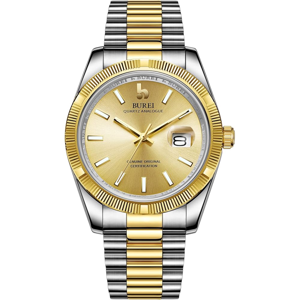 BUREI Men s Analog Quartz Watch Waterproof Business Fashion Simple Golden Silver Night Glow Timepiece
