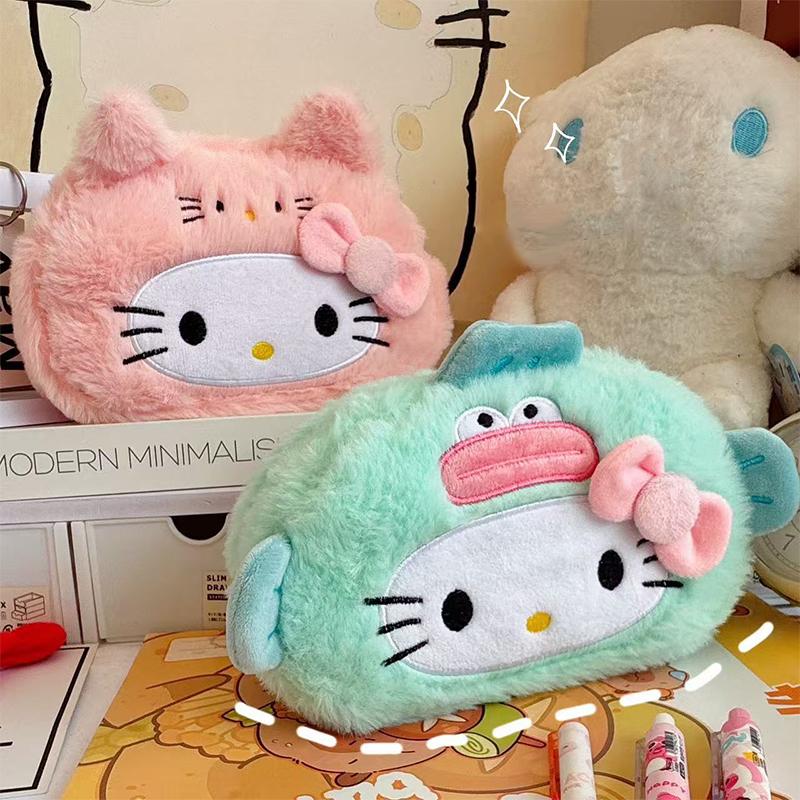 Kawaii Hello Kitty Astuccio Peluche Cartone Animato Borsa Trucco Grande Capacità Cancelleria Cosmetici Astuccio Portapenne Borsa Portaoggetti Regalo