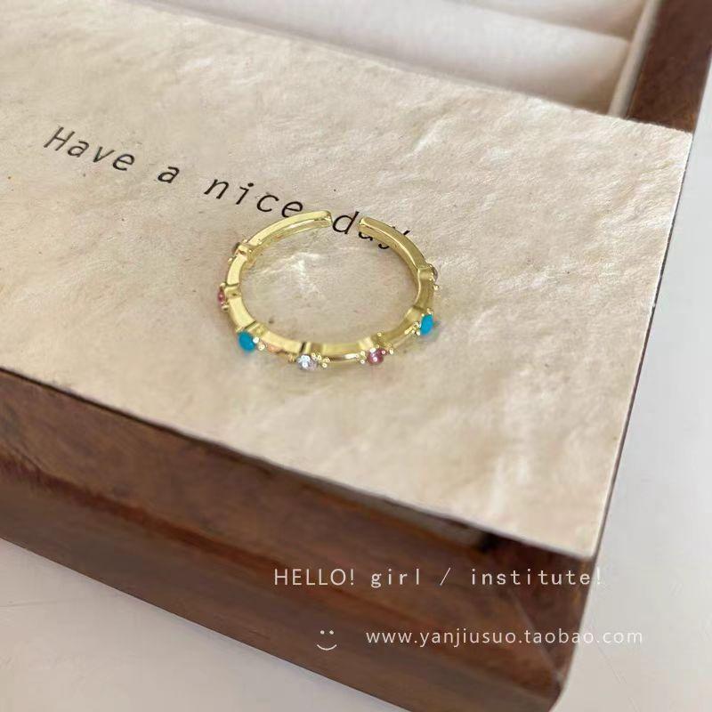 Super White Fritillary Enamel Blue Ring Women'S Niche Design Adjustable Index Finger Open Ring Light Luxury High-End Ring