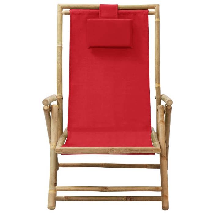 Chaise de relaxation - vidaXL - Inclinable - Rouge - Pliable - Bambou