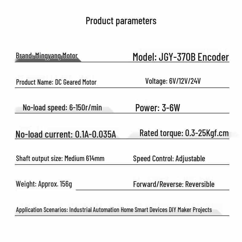 Adjustable Speed JGY370 DC Geared Motor with Encoder, 6V-24V, High Torque Worm Gear