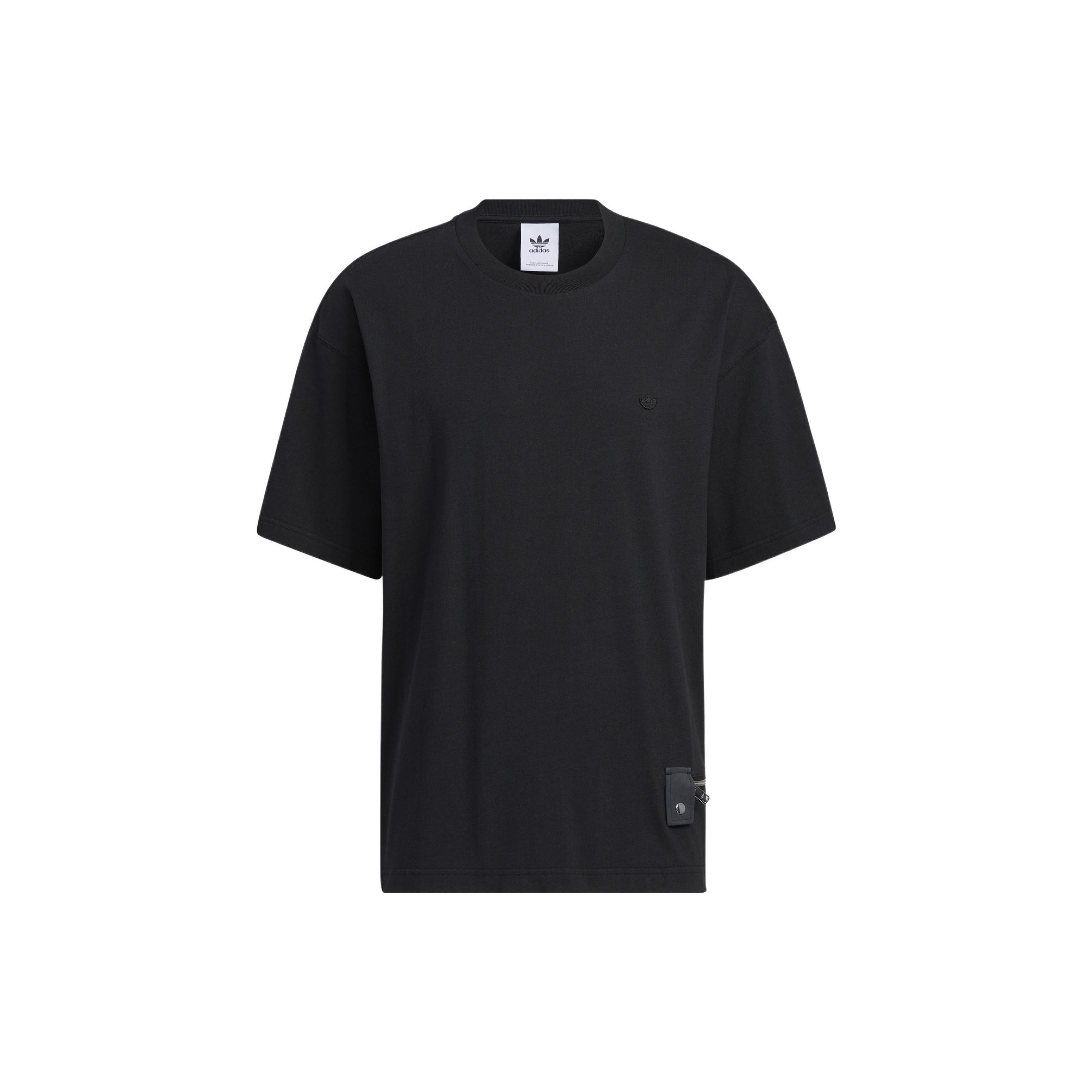 adidas originals Zipper Ss Tee Solid Color Sports Round Neck Short Sleeve Black Men s HH9438 S