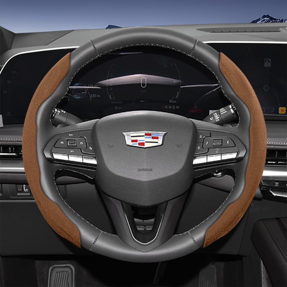 Suitable for Cadillac Sports Suede Steering Wheel Cover with Split Snap-On Design for Models Such as Escalade, Lyriq, Xt5, Xt4, Xt6, Ct5, Ct4, Celesti