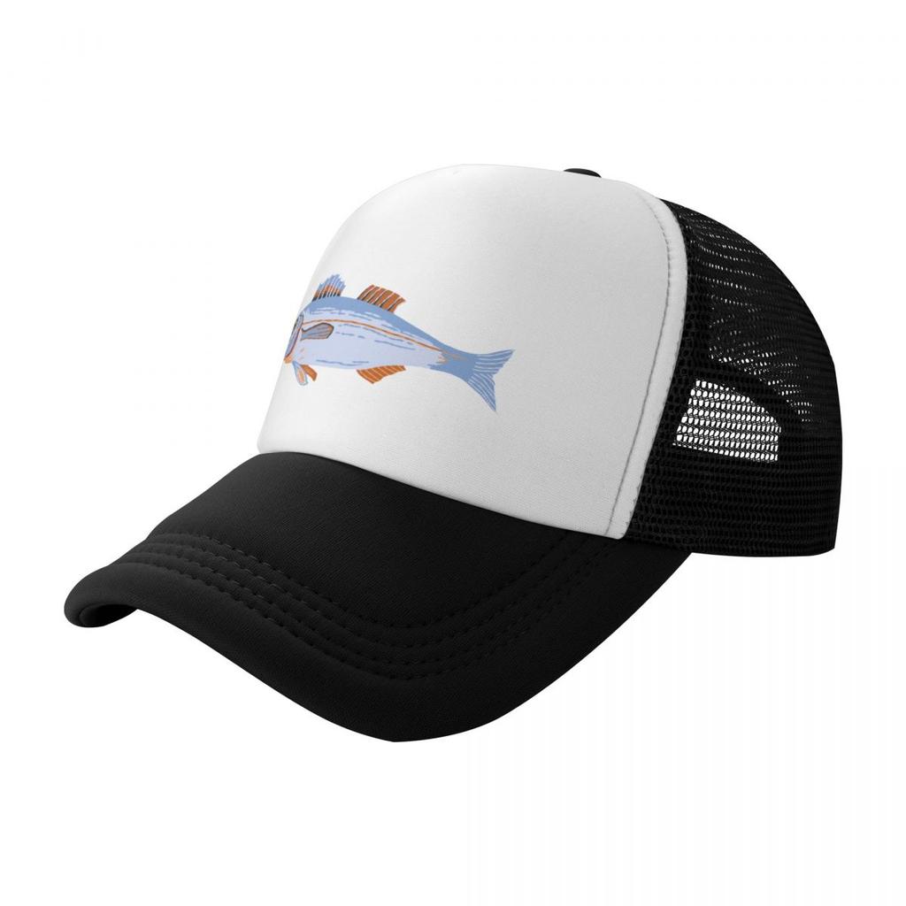 Fish Illustration Trucker Hat Breathable Polyester Outdoor Fishing Adjustable Cap Adult