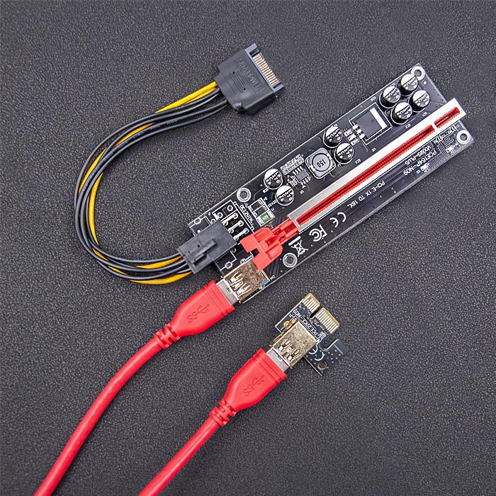 Riser Qoltec PCI-E 1x - 16x | USB 3.0 | ver. 009S Plus | SATA / PCI-E 6 pini