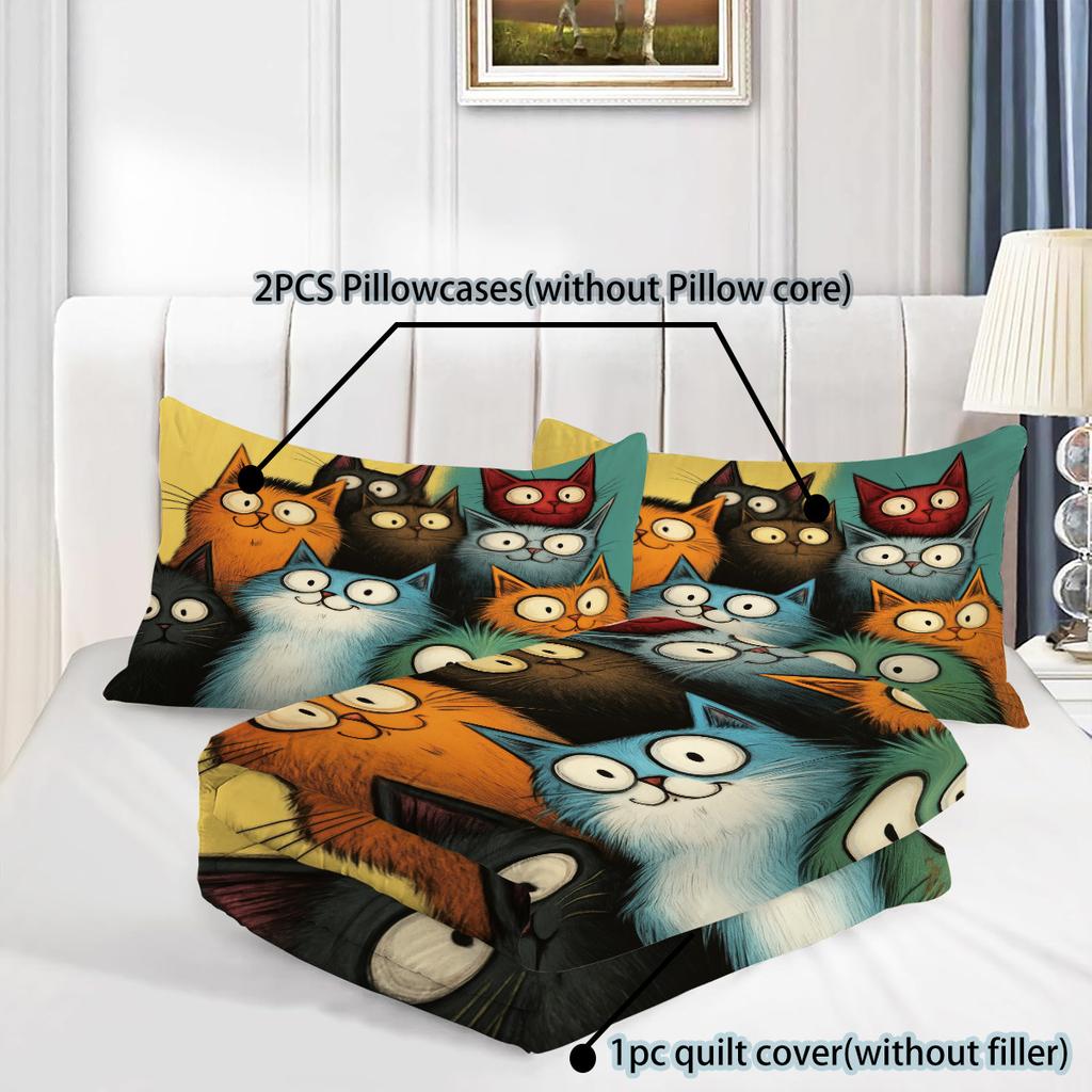 Home Textiles Cartoon Cat Children's Bedding Kit Skin-friendly Grinding Student Dormitory Three-piece Set No Sheets