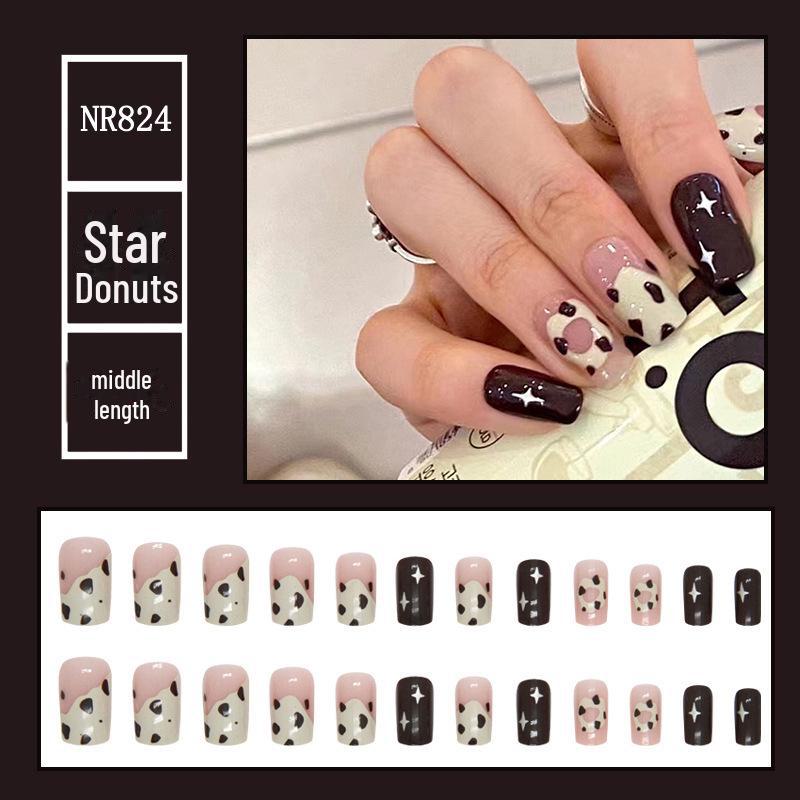 Medium & Long Rectangular T-Shaped Wearable French Cartoon Nail Art Patches - One Size Fake Nails