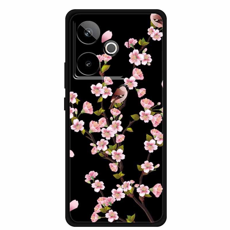 For Realme GT7 GT 7T Case Cute Floral Retro Black Silicone Soft Case Back Cover for Realme GT 7 TPU Funda For Realme GT 7T Coque