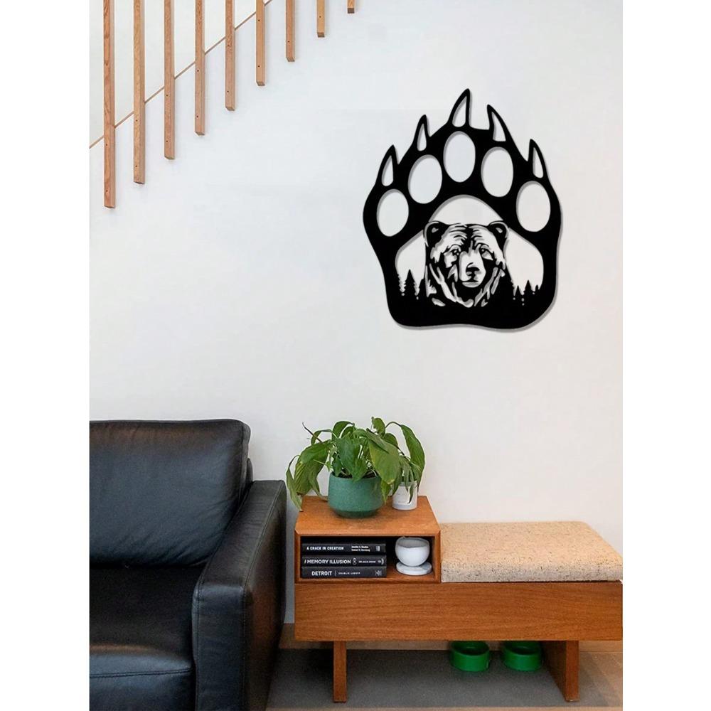 Black Metal Bear and Paw Wall Art, Home Decor, Living Room Gift