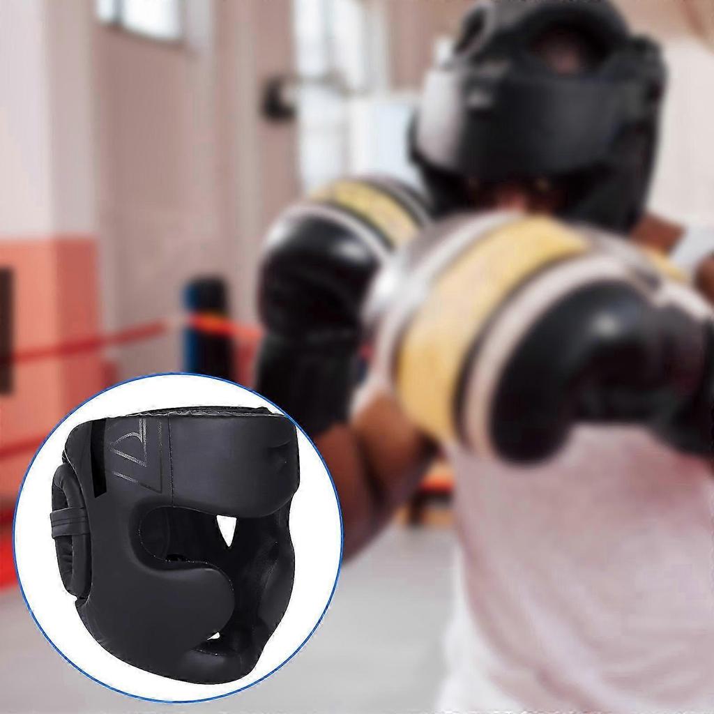 Casques de Kick Boxing Entièrement Recouverts Cuir PU Casques de Sparring d'Entraînement Casques de Protection pour Arts Martiaux Résistant noir rouge
