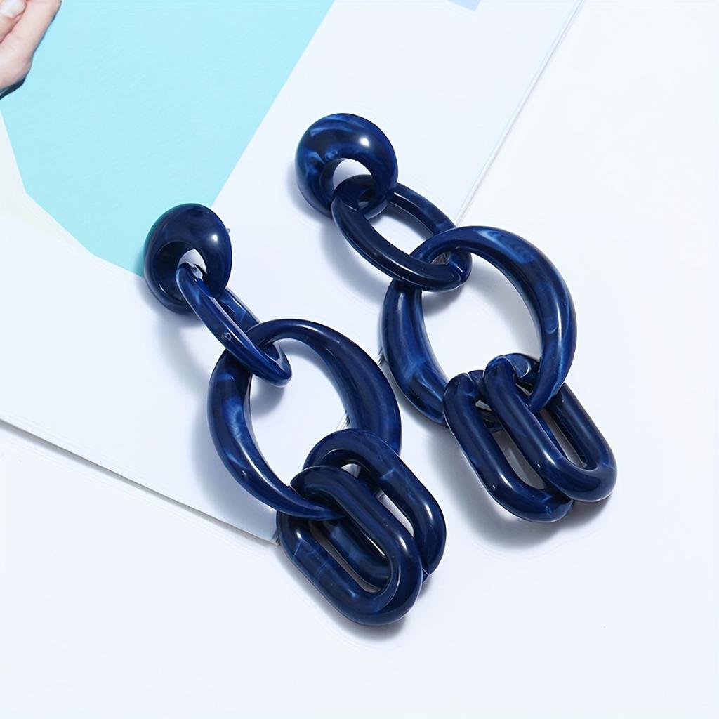 A Pair of Creative Design Smudged Fringed Earrings Fashion Color Geometric Pattern Acrylic Long Earrings