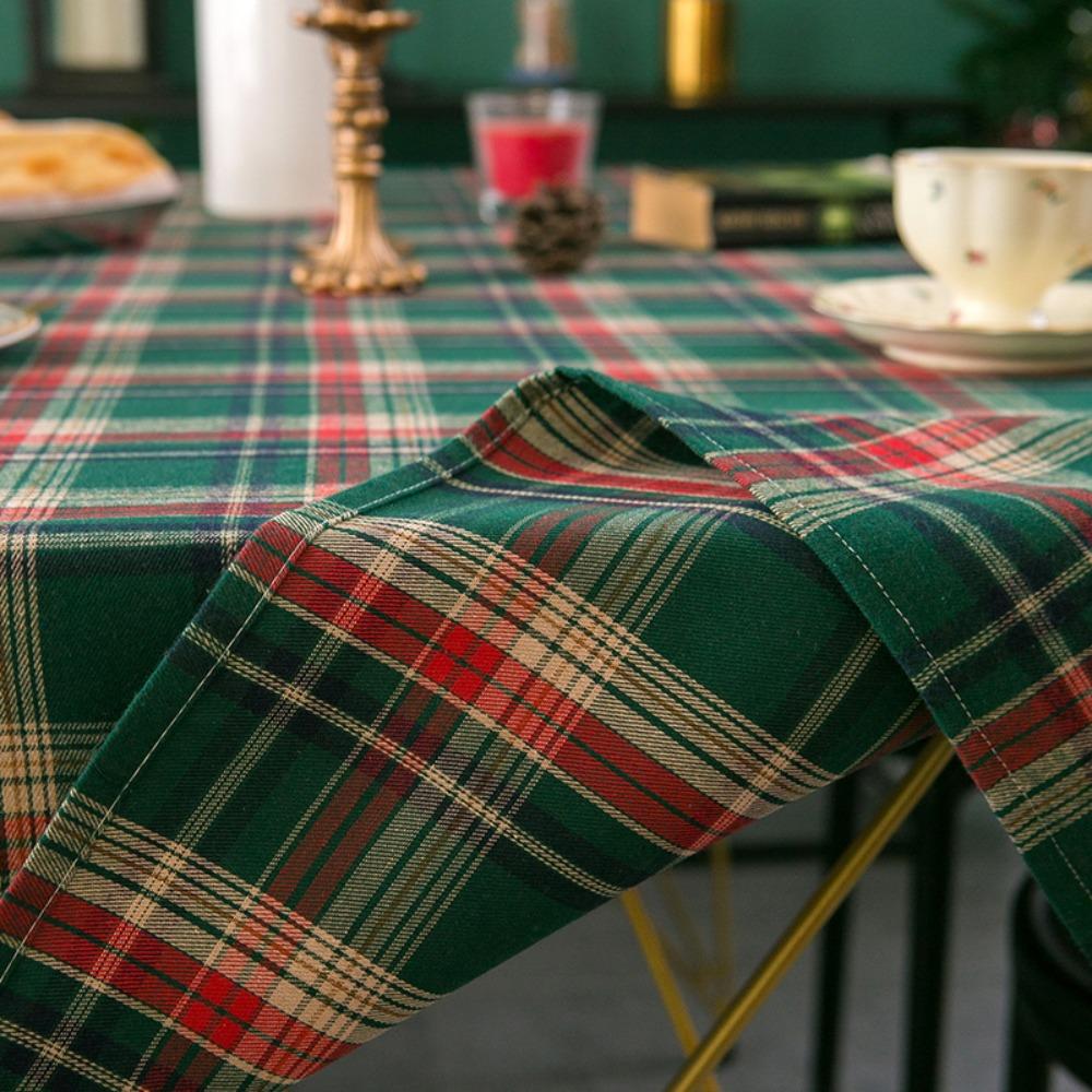 Christmas Plaid Tablecloth Cotton Linen Dining Table Decor Vintage American Style Tea Table Cover