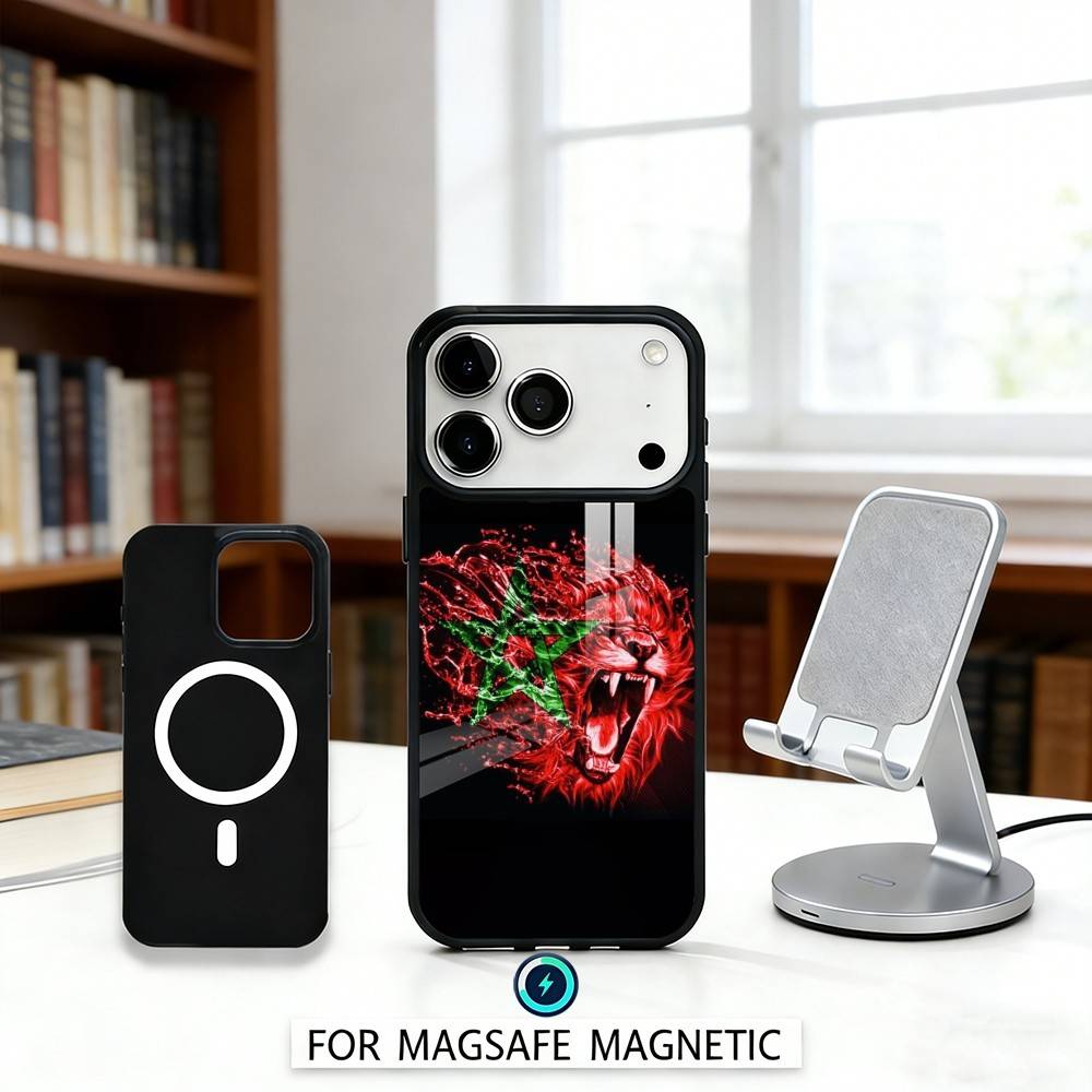M-Morocco Flag Phone Case Magnetic For iPhone17 16 15 14 13 12 Pro Max For Magsafe Wireless Charging Cover