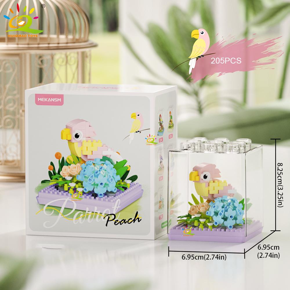 Non-Toxic Moc Parrot Bird Flower With Display Box Micro Building Block Mini Diamond Model Brick Toy For Children Desk Decor.