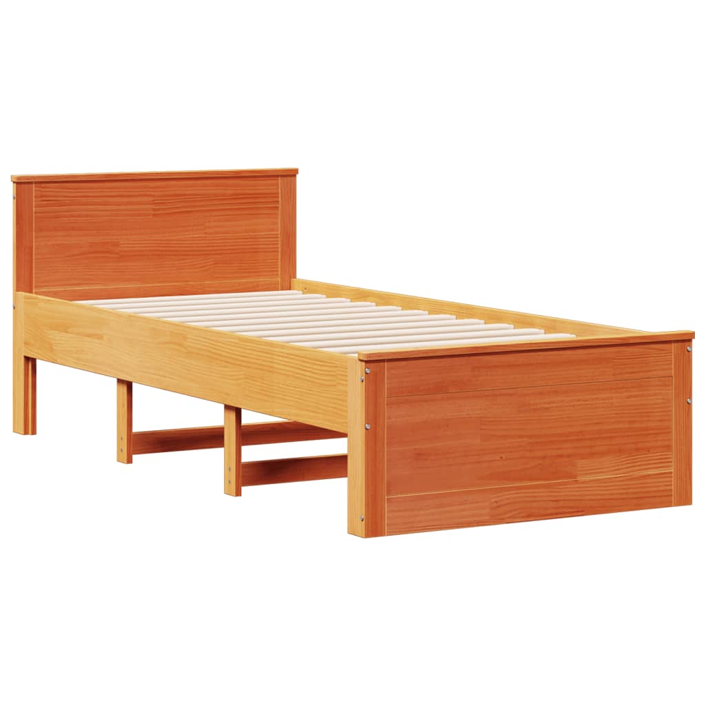 Solid Wood Bed with Shelf Without Mattress Wax Brown 75 x 190 cm