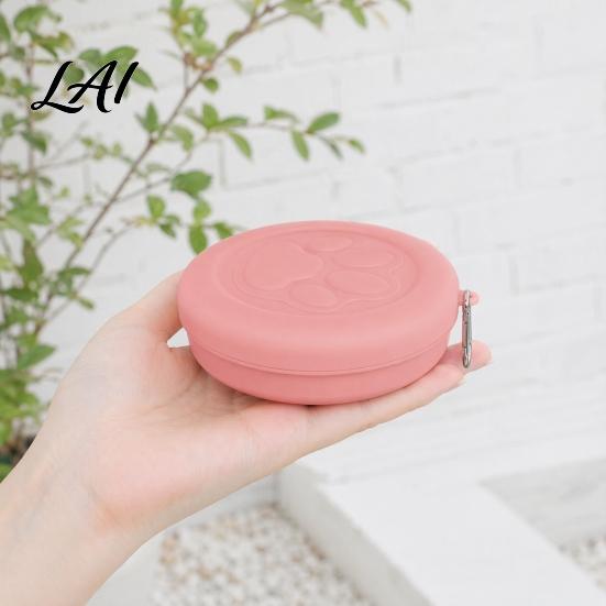 Moisture-proof Dog Food Holder Treat Pouch Bowl with Metal Carabiner Puppy Holder Clip-on Pet Container Lid for Travel Walking Training Trips