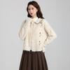 Lazy doll collar embroidered flower knitted sweater long sleeve thickened bottom with autumn and winter cardigan jacket top women