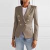 Women's Lapel Double Breasted Blazer Solid Color Long Sleeve Slim Fit Formal Business Short Suit Jacket