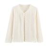 Women Long Sleeve Crew Neck Hollow Knit Cardigan