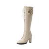 Fashion Girls Lolita Knee High Boots Female Chunky Heel Winter Shoes Lace Up Bow Japanese JK Uniform Cosplay Princess Party Shoe