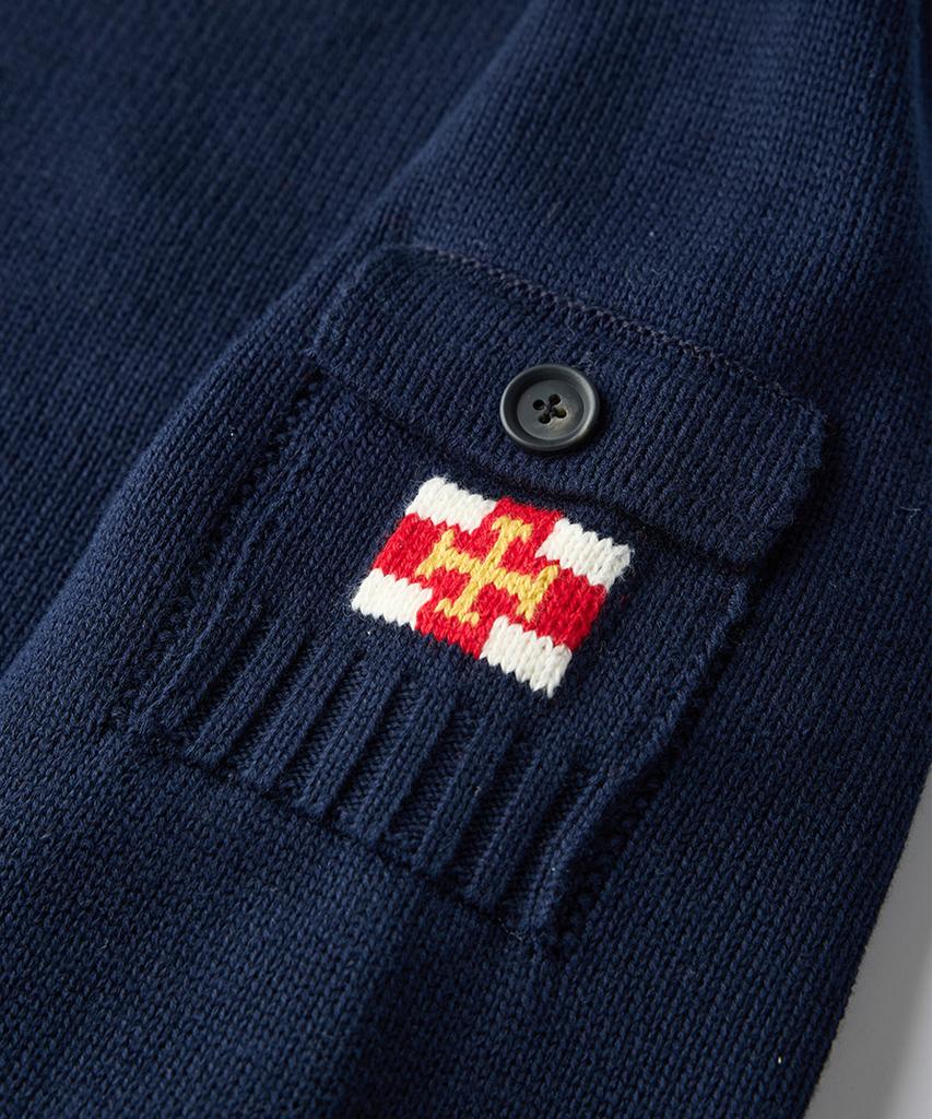 Geonjiulleunseu Cotton Raglan Pocket Sweater - Navy