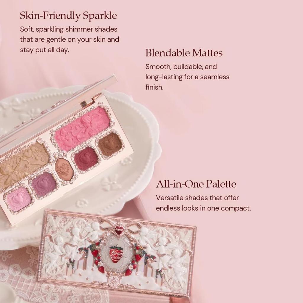 Flowerknows Strawberry Cupid Collection Ansiktsfärgpalett Rouge Ögonskugga Highlighter Flower Know Ansiktsbronzerpalett